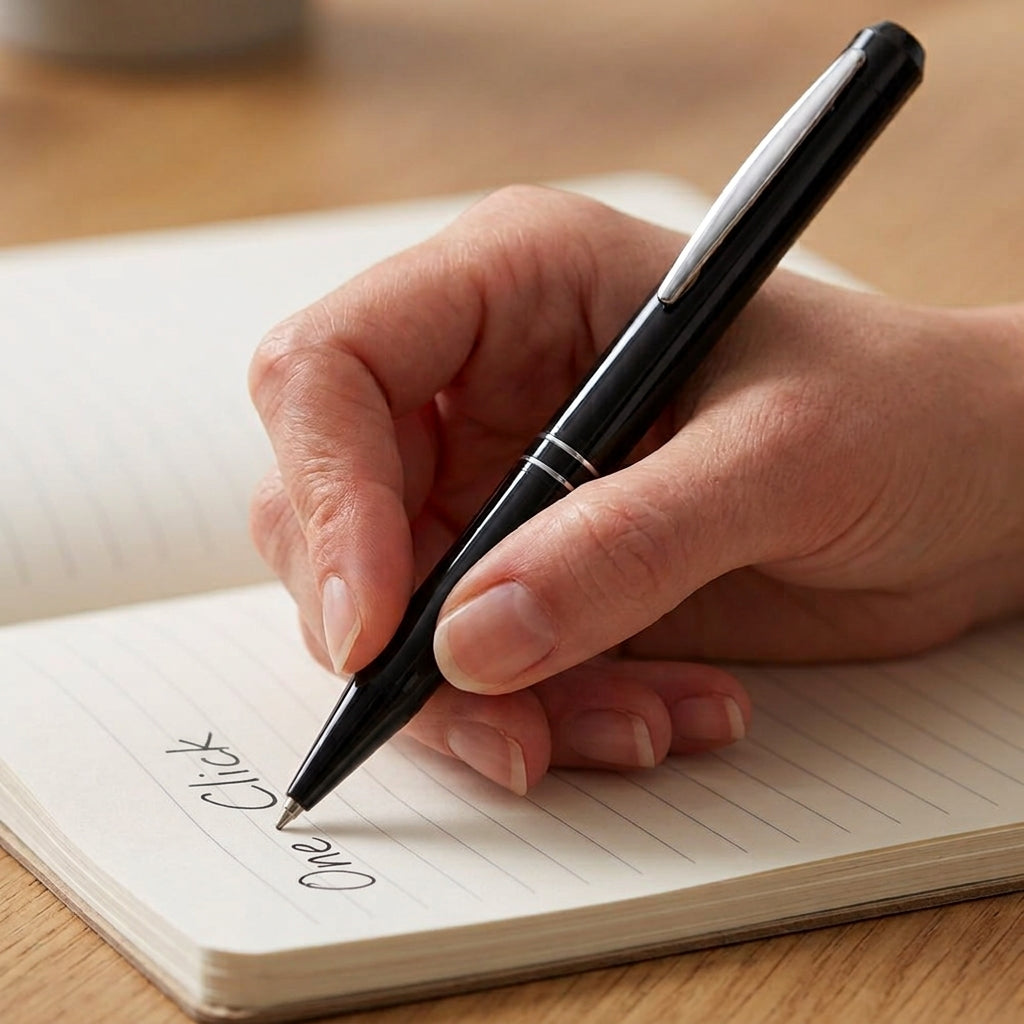 One Click Pen voice recorder - writing in a notebook