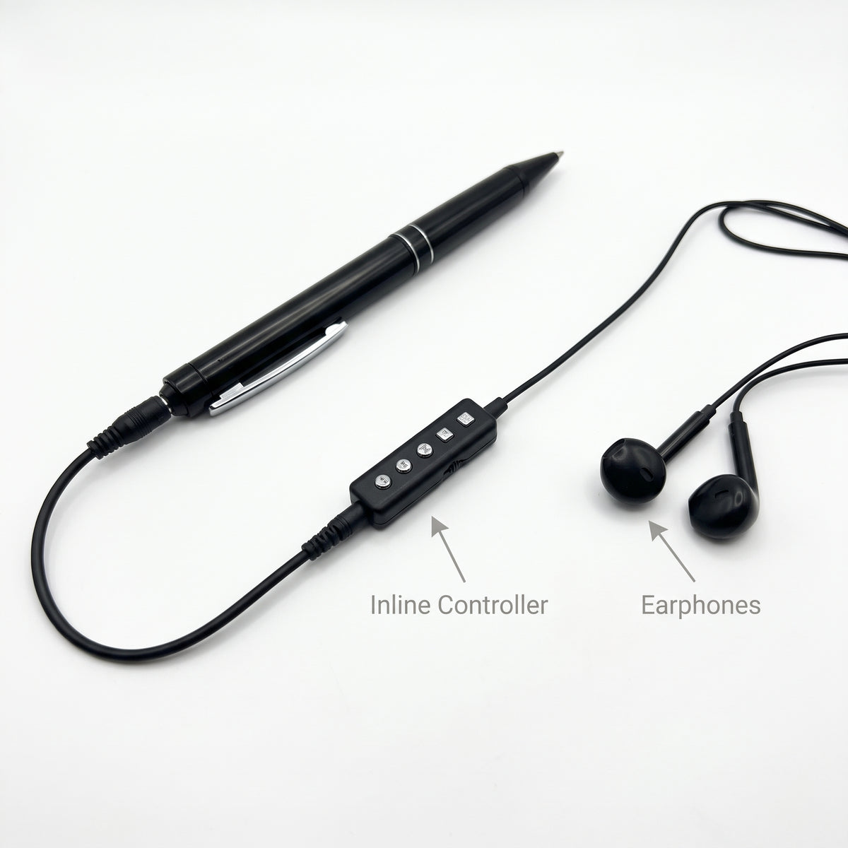 One Click Pen voice recorder - with earphones and inline controller