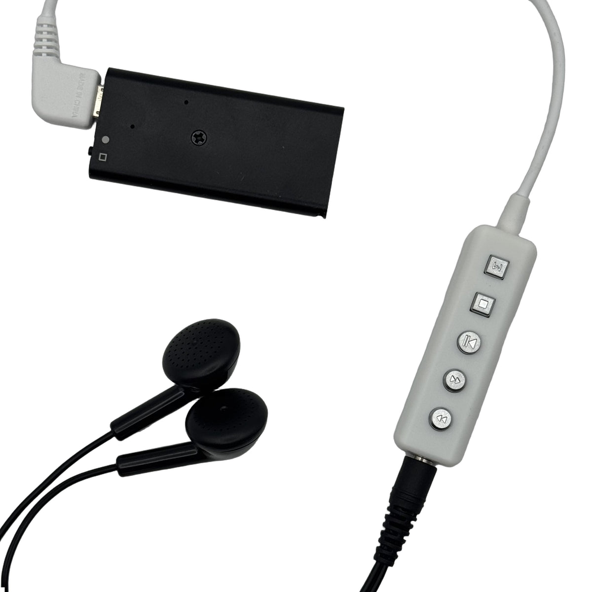 Micro voice activated recorder with earphones and inline controller