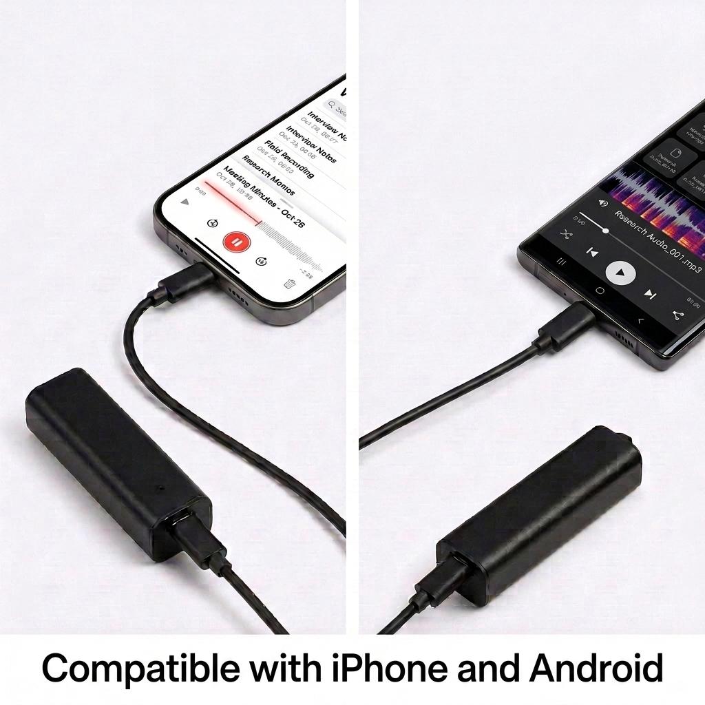 Voice recorder connected to iPhone and Android phones